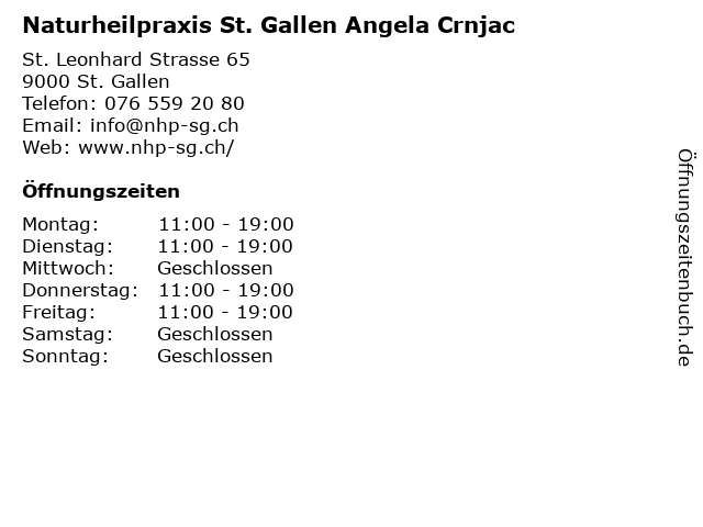 Naturheilpraxis St. Gallen Angela Crnjac in St. Gallen: Adresse und Öffnungszeiten