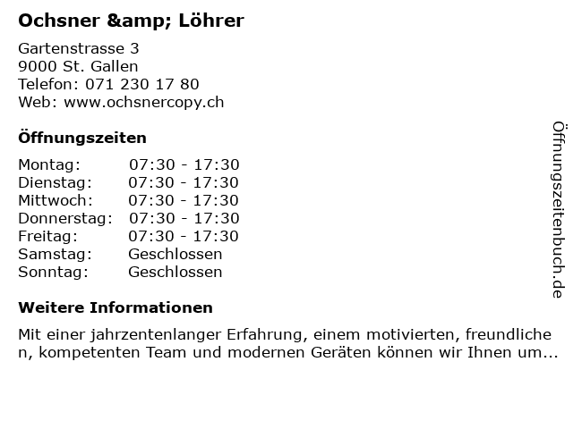 Ochsner & Löhrer in St. Gallen: Adresse und Öffnungszeiten