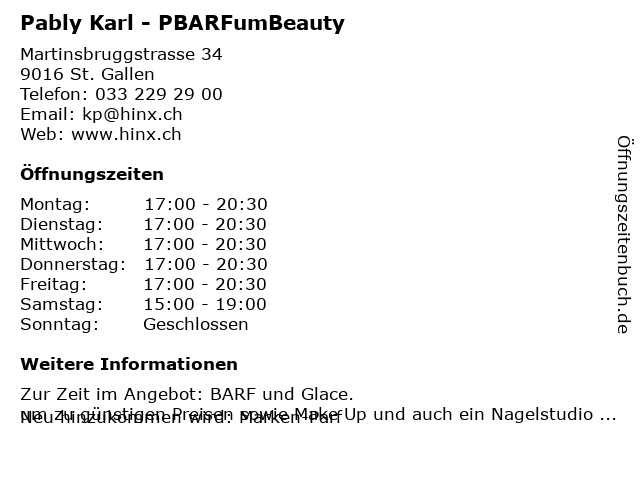Pably Karl - PBARFumBeauty in St. Gallen: Adresse und Öffnungszeiten