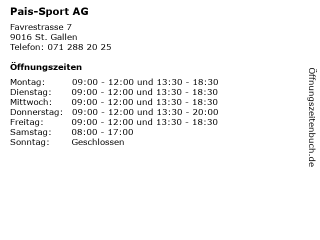 Pais-Sport AG in St. Gallen: Adresse und Öffnungszeiten