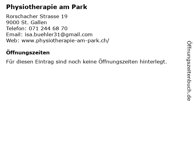 Physiotherapie am Park in St. Gallen: Adresse und Öffnungszeiten