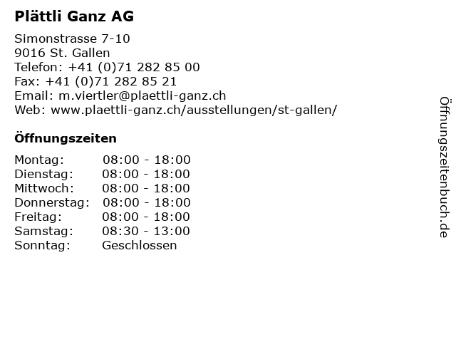 Plättli Ganz AG in St. Gallen: Adresse und Öffnungszeiten