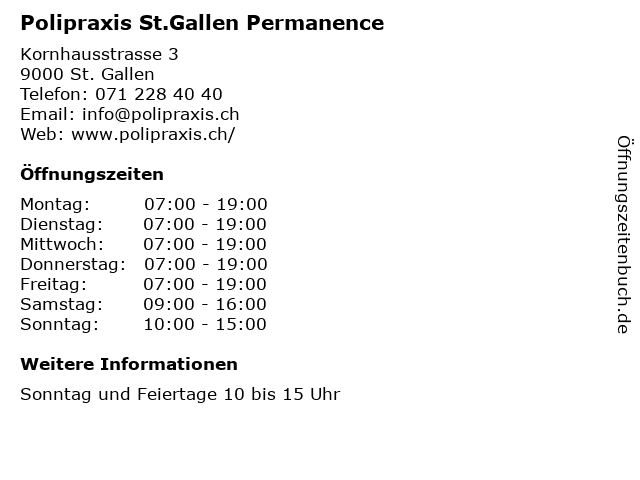 Polipraxis St.Gallen Permanence in St. Gallen: Adresse und Öffnungszeiten