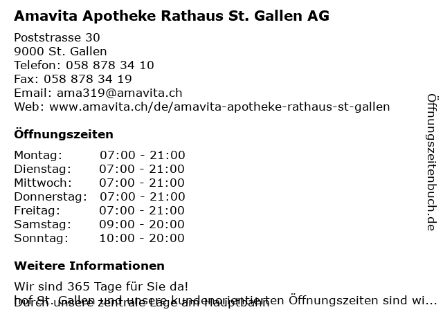 Rathaus Apotheke St. Gallen AG in St. Gallen: Adresse und Öffnungszeiten