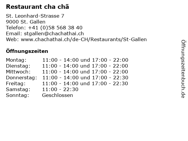 Restaurant cha chã in St. Gallen: Adresse und Öffnungszeiten