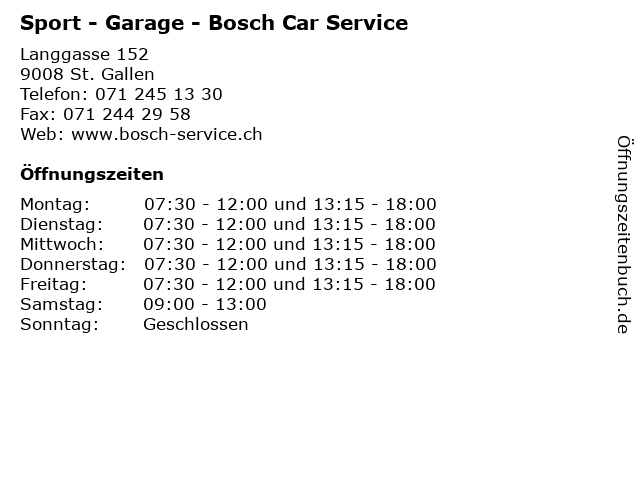 Sport - Garage - Bosch Car Service in St. Gallen: Adresse und Öffnungszeiten