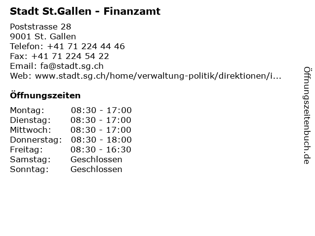 Stadt St.Gallen - Finanzamt in St. Gallen: Adresse und Öffnungszeiten