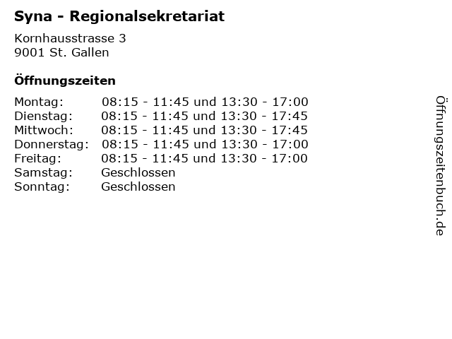 Syna - Regionalsekretariat in St. Gallen: Adresse und Öffnungszeiten