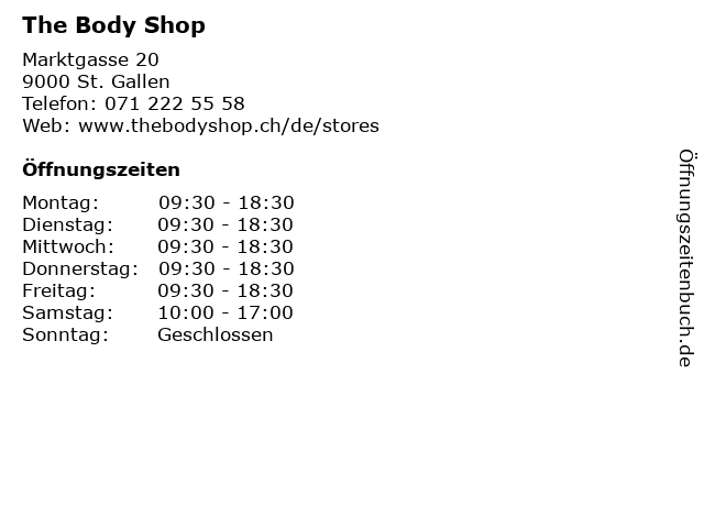 The Body Shop in St. Gallen: Adresse und Öffnungszeiten