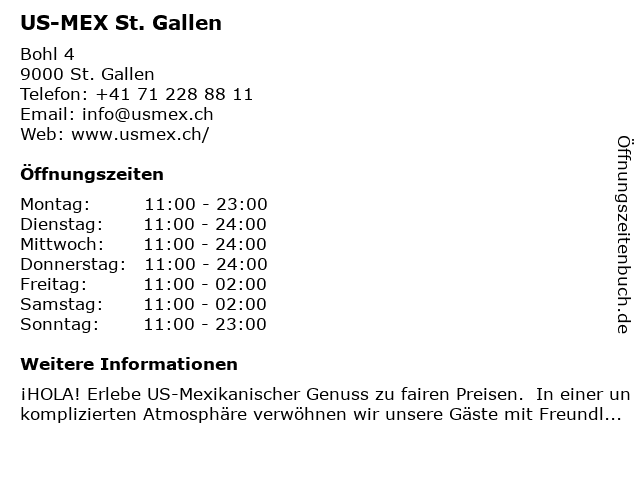 US-MEX St. Gallen in St. Gallen: Adresse und Öffnungszeiten