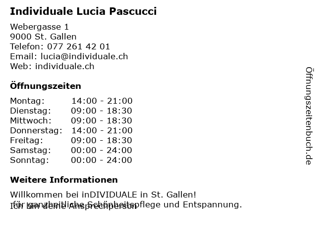 inDIVIDUALE Lucia Pascucci Aesthetik & Wellness in St. Gallen: Adresse und Öffnungszeiten