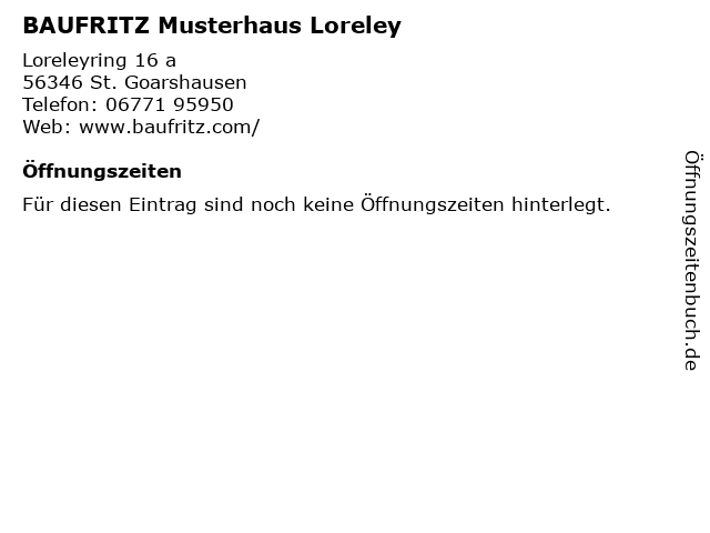 BAUFRITZ Musterhaus Loreley in St. Goarshausen: Adresse und Öffnungszeiten