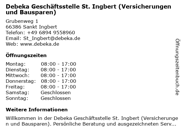 ᐅ Öffnungszeiten „Debeka-Geschäftsstelle St. Ingbert ...