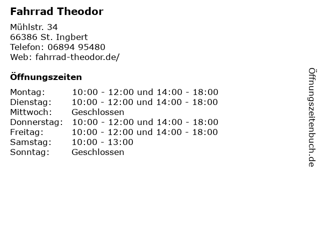 ᐅ Öffnungszeiten „Fahrrad Theodor“ Mühlstr. 34 in St