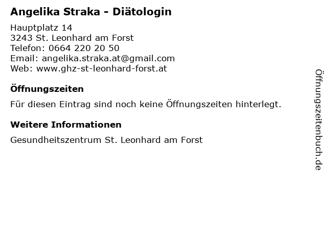 Angelika Straka - Diätologin in St. Leonhard am Forst: Adresse und Öffnungszeiten