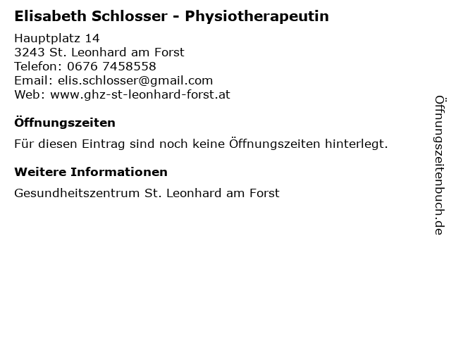 Elisabeth Schlosser - Physiotherapeutin in St. Leonhard am Forst: Adresse und Öffnungszeiten