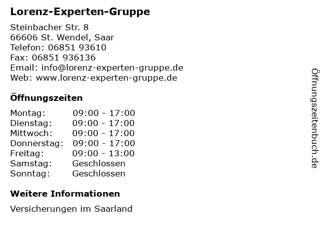 Lorenz-Experten-Gruppe in St. Wendel, Saar: Adresse und Öffnungszeiten