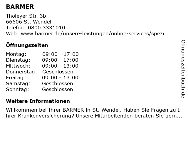 BARMER in St. Wendel: Adresse und Öffnungszeiten