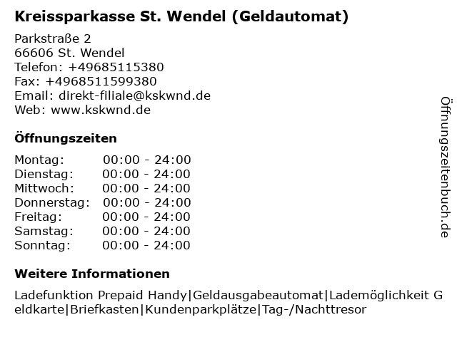 Kreissparkasse St. Wendel (Geldautomat) in St. Wendel: Adresse und Öffnungszeiten