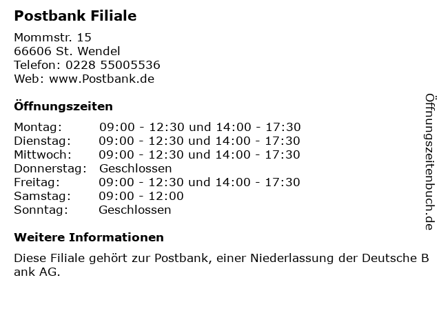 Postbank Filiale in St. Wendel: Adresse und Öffnungszeiten