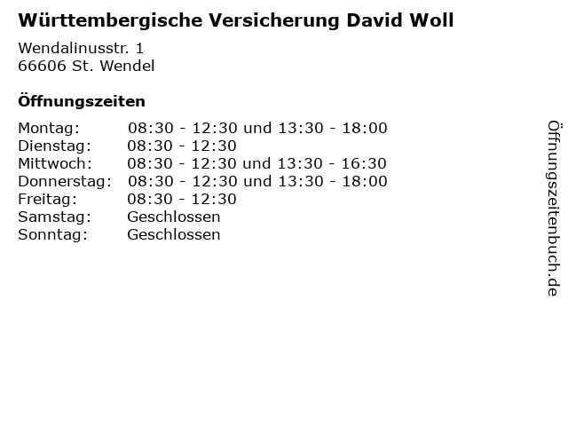 Württembergische Versicherung David Woll in St. Wendel: Adresse und Öffnungszeiten