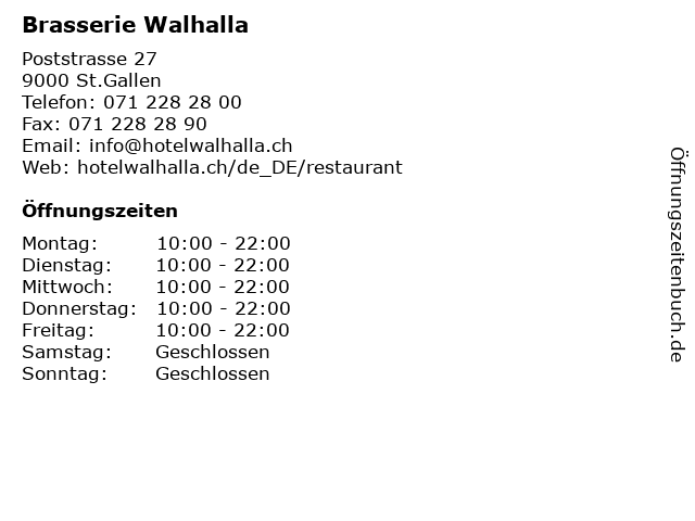 Brasserie Walhalla in St.Gallen: Adresse und Öffnungszeiten