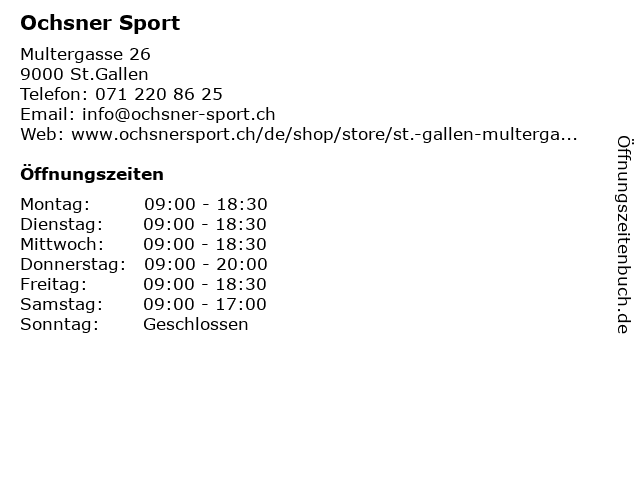Ochsner Sport in St.Gallen: Adresse und Öffnungszeiten