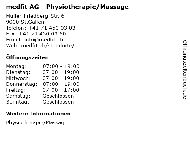 medfit AG - Physiotherapie/Massage in St.Gallen: Adresse und Öffnungszeiten