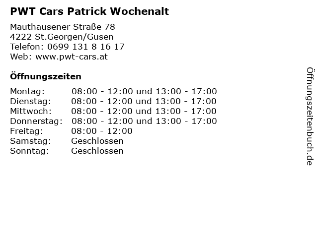 PWT Cars Patrick Wochenalt in St.Georgen/Gusen: Adresse und Öffnungszeiten