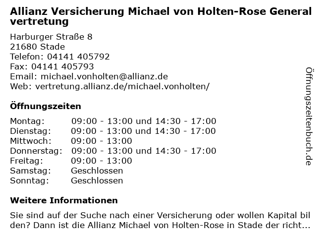 Allianz Versicherung Michael von Holten-Rose Generalvertretung in Stade: Adresse und Öffnungszeiten