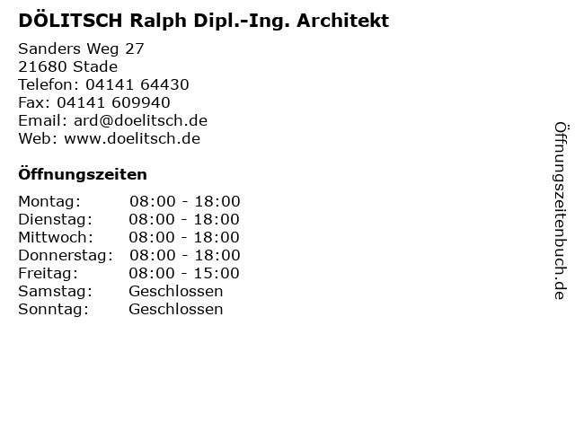 DÖLITSCH Ralph Dipl.-Ing. Architekt in Stade: Adresse und Öffnungszeiten