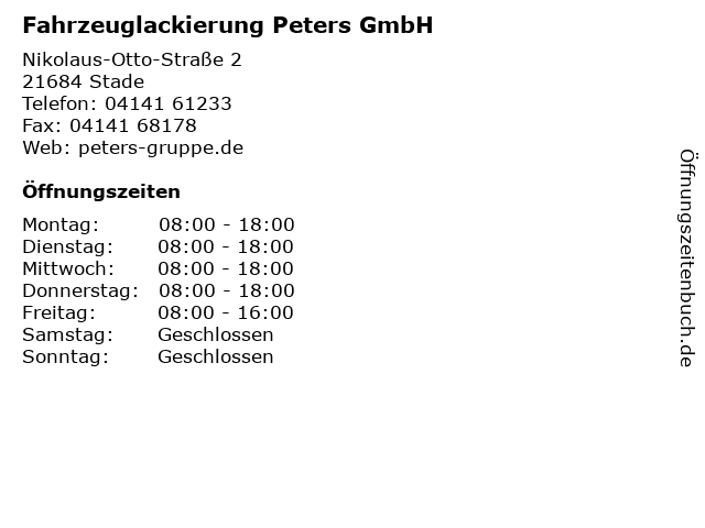 Fahrzeuglackierung Peters GmbH in Stade: Adresse und Öffnungszeiten