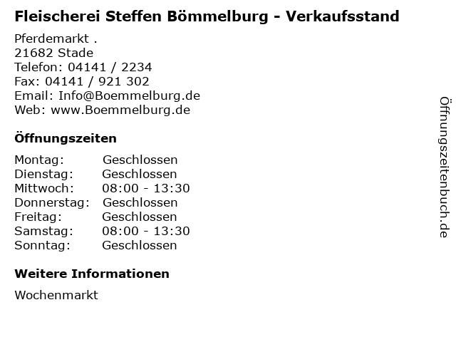Fleischerei Steffen Bömmelburg - Verkaufsstand in Stade: Adresse und Öffnungszeiten