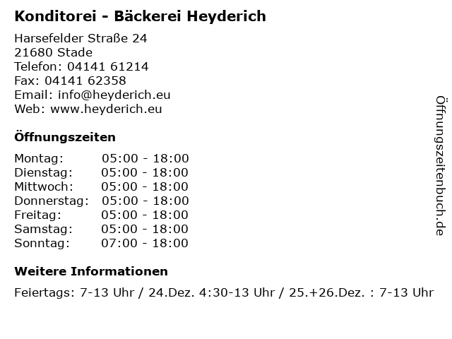 Konditorei - Bäckerei Heyderich in Stade: Adresse und Öffnungszeiten
