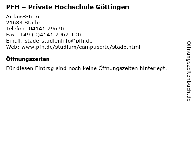 ᐅ Offnungszeiten Pfh Private Hochschule Gottingen Airbus Str 6 In Stade