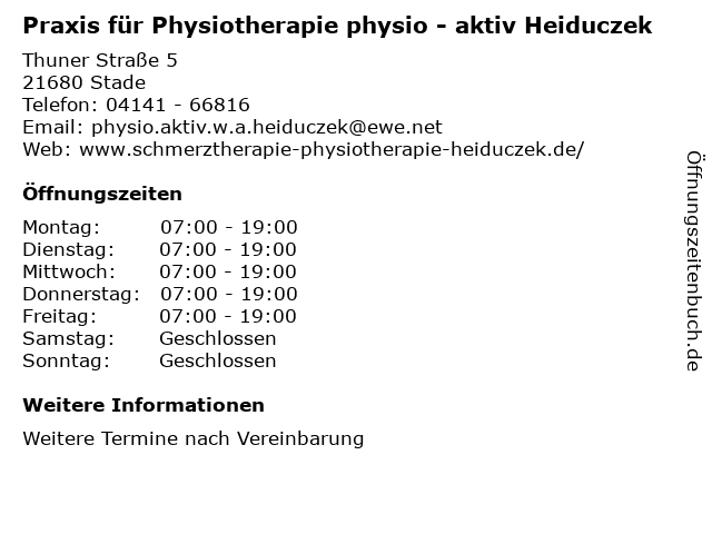 Praxis für Physiotherapie physio - aktiv Heiduczek in Stade: Adresse und Öffnungszeiten