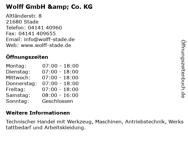 Wolff GmbH & Co. KG in Stade: Adresse und Öffnungszeiten