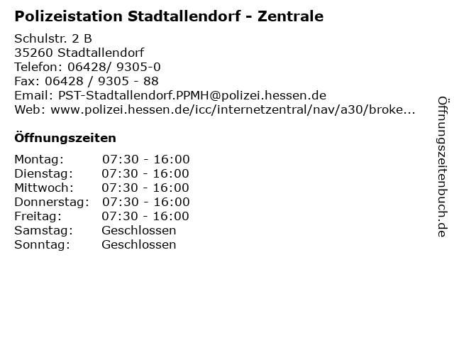 Polizeistation Stadtallendorf - Zentrale in Stadtallendorf: Adresse und Öffnungszeiten
