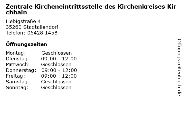 Zentrale Kircheneintrittsstelle des Kirchenkreises Kirchhain in Stadtallendorf: Adresse und Öffnungszeiten