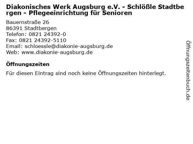 Diakonisches Werk Augsburg e.V. - Schlößle Stadtbergen - Pflegeeinrichtung für Senioren in Stadtbergen: Adresse und Öffnungszeiten