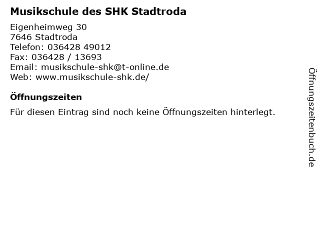 Musikschule des SHK Stadtroda in Stadtroda: Adresse und Öffnungszeiten