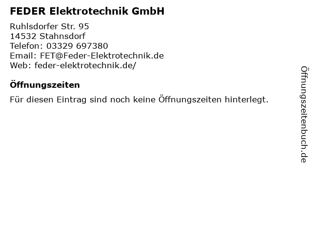 FEDER Elektrotechnik GmbH in Stahnsdorf: Adresse und Öffnungszeiten