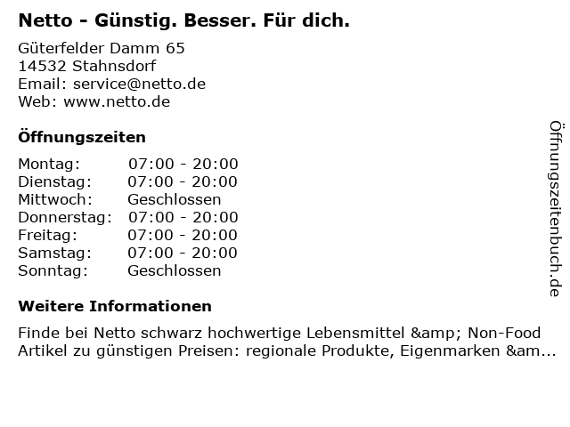 Netto - GÜNSTIG. BESSER. FÜR DICH. in Stahnsdorf: Adresse und Öffnungszeiten