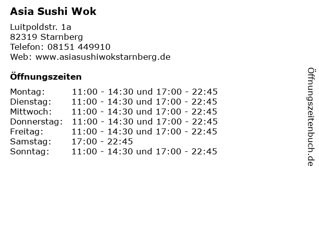 Asia Sushi Wok in Starnberg: Adresse und Öffnungszeiten