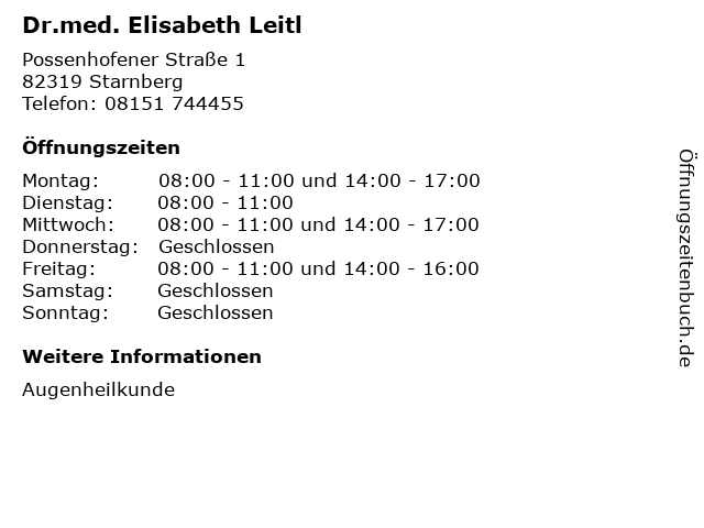 Dr.med. Elisabeth Leitl in Starnberg: Adresse und Öffnungszeiten