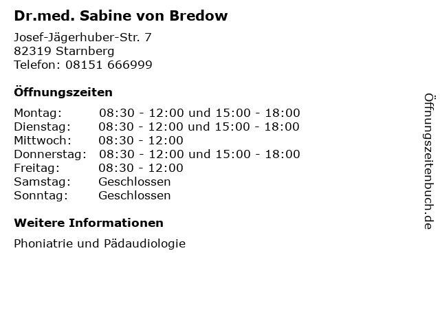 Dr.med. Sabine von Bredow in Starnberg: Adresse und Öffnungszeiten