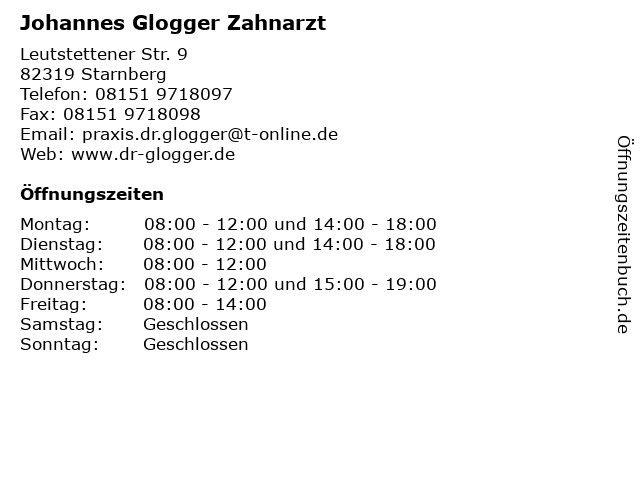 Johannes Glogger Zahnarzt in Starnberg: Adresse und Öffnungszeiten