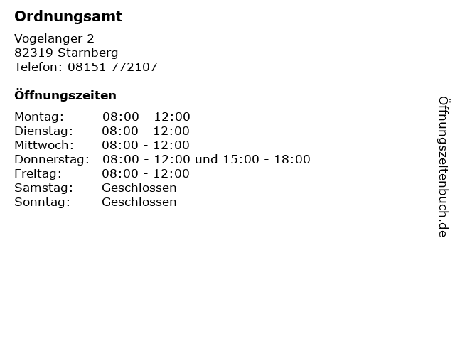 Ordnungsamt in Starnberg: Adresse und Öffnungszeiten