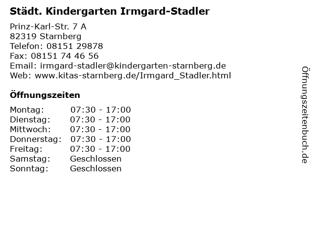 Städt. Kindergarten Irmgard-Stadler in Starnberg: Adresse und Öffnungszeiten