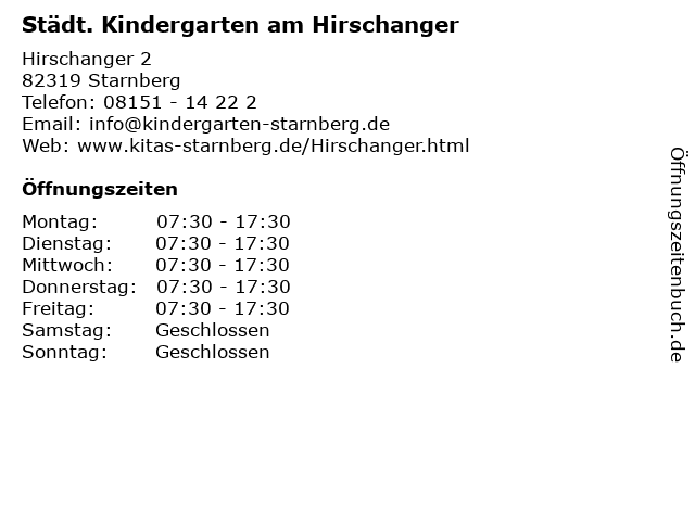 Städt. Kindergarten am Hirschanger in Starnberg: Adresse und Öffnungszeiten